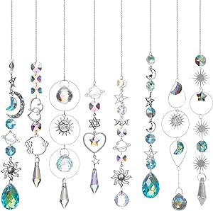 HAUTOCO Sun Catchers, 8PCS Colorful Crystals Suncatchers for Window with Chain Prism Pendant Crystal Balls Rainbow Maker for Home Garden Christma Tree, Party Wedding Car Indoor Decoration, Silver