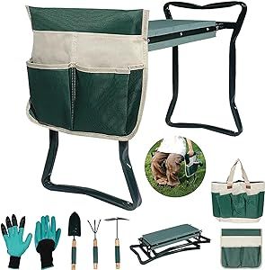 Garden Kneeler and Seat with Thicken Widen Soft Kneeling Pad,Heavy Duty Bench for Kneeling and Sitting Prevent Knee & Back Pain, with 3 Garden Tools, Pouch Bag, Gloves,Garden Gift for Women, Parents