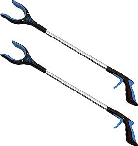 2-Pack 32 Inch Extra Long Grabber Reacher with Rotating Jaw - Mobility Aid Reaching Assist Tool (Blue)