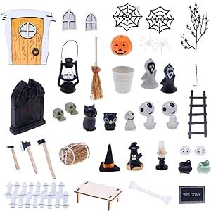 BinaryABC Halloween Dollhouse Miniature Garden Accessories,Halloween Mini Fairy Garden Accessorie,Halloween Village Accessories Mini Halloween Decorations,35Pcs