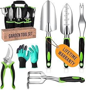Heavy Duty Garden Tool Set - Gardening Tools Set with Bag and Non-Slip Rubber Grip - Garden Hand Tools Kit | Planting Tools Rust-Proof Gardening Kit Gifts for Women and Men