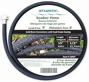 Atlantic Soaker Hose 1/2 IN.x15FT, Nichel Plated Solid Brass Connectors, Keep Your Plants Healthy