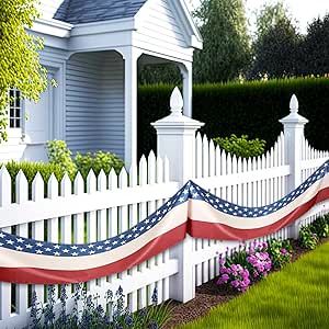 Tudomro 2 Pcs 4th of July American Flag Bunting Patriotic Banner 26 x 1.5 ft USA Stairs Banner Flag Hanging Decorations Tea Stains Red Blue White Flag Decor for Outdoor Garden Independence Day Supply