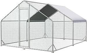 TMEE Chicken Coop Large Metal Chicken Runs Walk-in Chicken House Chicken Pen Kennel Poultry Cage with Waterproof Cover for Goose Rabbits Duck Outdoor Yard Farm Garden,13' L?9.8'W?6.5'H