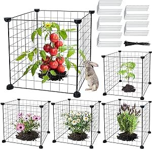 Shingoql Plant Protectors from Animals,Wire Plant Cages for Plants and Vegetables to Protect from Rabbits,Chickens,Birds Squirrels,Square DIY Metal Net with Ground Stakes and Nylon Ties